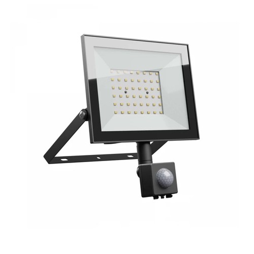 50W projektør med sensor - Sort, IP65, PIR sensor, 230V, Spectrum