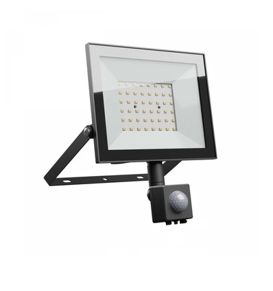 50W projektør med sensor - Sort, IP44, PIR sensor, 230V, Spectrum