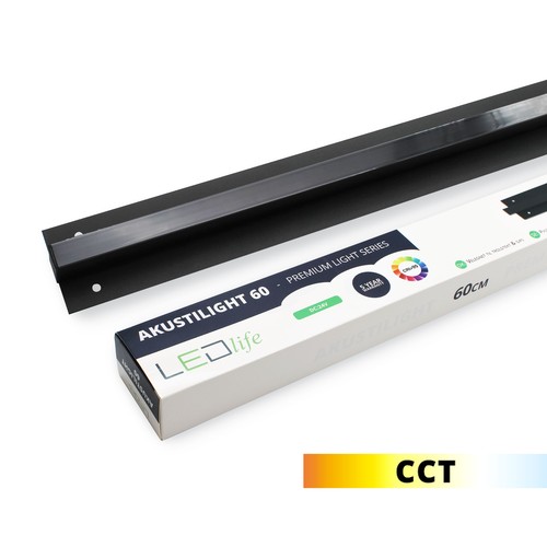 LED sort Troldtekt Skinne 60 cm, CCT - 19W, Akustilight, Planforsænket, 24V