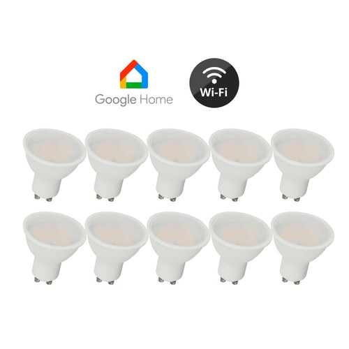 10 stk. Wifi LED pære - 5W, Tuya/Smart Life, virker med Google Home, GU10 Spot
