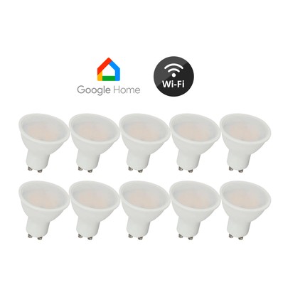 10 stk. Wifi LED pære - 5W, Tuya/Smart Life, virker med Google Home, GU10 Spot