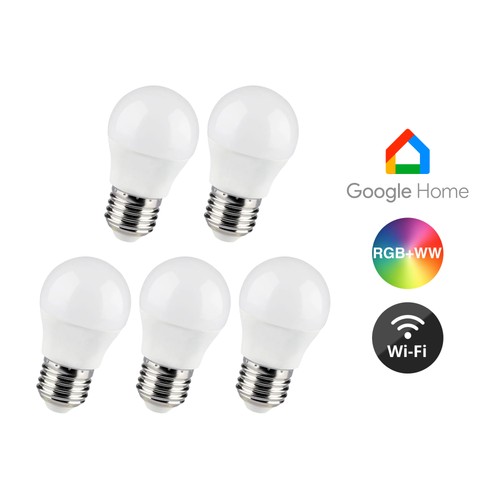 5 stk. Wifi LED pære - 5W, Tuya/Smart Life, virker med Google Home, E27, G45
