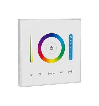 3-i-1 vægcontroller til RGB / RGBW / RGB+CCT - 12V-24V, RF 2.4GHz, 86x86mm, hvid, touch panel