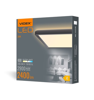 LED loftlampe 24W - firkantet, sort, neutral hvid