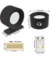 Genopladelig væglampe CCT - 4,5W, Mat sort, rund, 360° roterbar, IP20, inkl. lyskilde