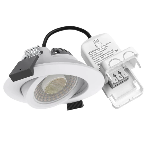 7W Indbygningsspot RA96, DimToWarm+CCT, Dæmpbar - Hul: Ø6,8 cm, Mål: Ø8,3 cm, Hvid kant