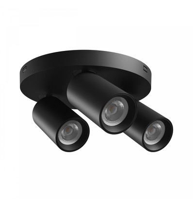 Rund loftlampe med 3 spots, GU10 - Sort, Ø22cm, IP20 indendørs, uden lyskilde