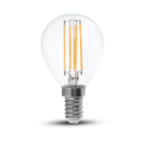 E14 4W LED filament pære - P45, klar, varm hvid, 400lm