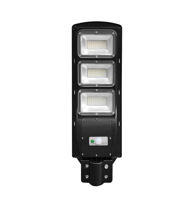 12W solcelle LED gadelampe - 1200lm, IP65, 6000K, sort, inkl. solpanel og batteri