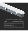 150 cm VT-150149E LED armatur 48W - vandtæt, med nødsæt, mælkehvidt dæksel, rustfri stålclips, 6500K, 120 lm/W