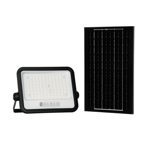 VT-204W LED projektør 200W - med solpanel, CCT: 7in1, sort hus, med batteriindikator, IP65