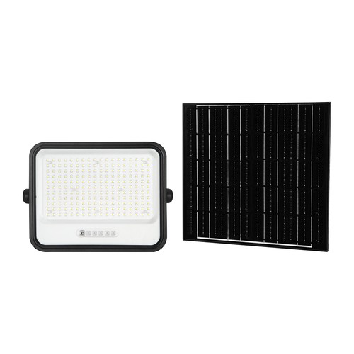 400W Solcelle LED projektør, 7-i-1 CCT - IP65, sort, LiFePO4 batteri, inkl. solpanel og batteriindikator
