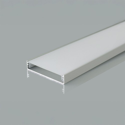 2m Alu profil til LED strips - 50x10 mm, sølv, mat cover, til brede strips op til 48mm