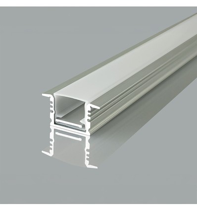 2m indbygningsprofil, aluminium - Inkl. cover, til LED strips op til 14,1mm, sølv, IP20