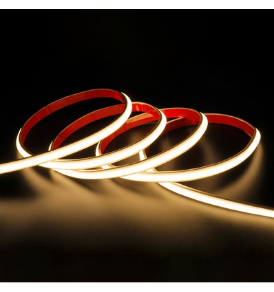 5 m. vandtæt HiCri slim COB strip - 230V, IP67, 296 LED, 10W/m, tape på bagsiden