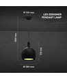 E27 Designer pendellampe, Ø28cm - Sort, metal og keramik, uden lyskilde, max 60W