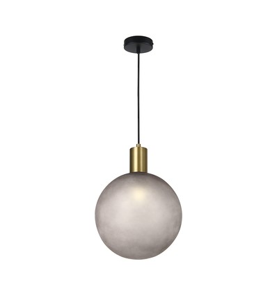 E27 designer pendelophæng - Ø10cm, børstet messing og røgfarvet glas, uden lyskilde