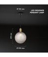 E27 designer pendelophæng - Ø10cm, børstet messing og røgfarvet glas, uden lyskilde