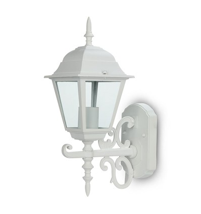 E27 udendørs væglampe, hvid - Lanterne, opadvendt, IP44, aluminium og glas
