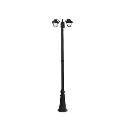2-hovedet havelampe til E27, 230cm - IP44, sort, aluminium, uden lyskilde