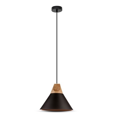 Ø26cm pendel i aluminium med trætop - E27 fatning, max 60W, sort, uden lyskilde
