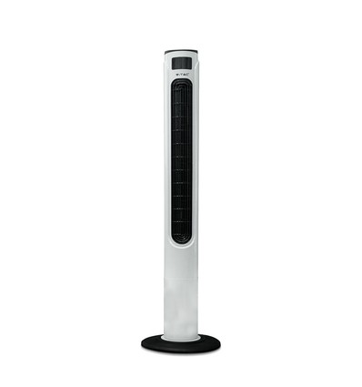 55W LED tårnventilator, 116cm - Inkl. fjernbetjening, temperaturdisplay, 3 hastigheder, hvid/sort
