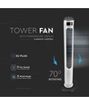 55W LED tårnventilator, 116cm - Inkl. fjernbetjening, temperaturdisplay, 3 hastigheder, hvid/sort