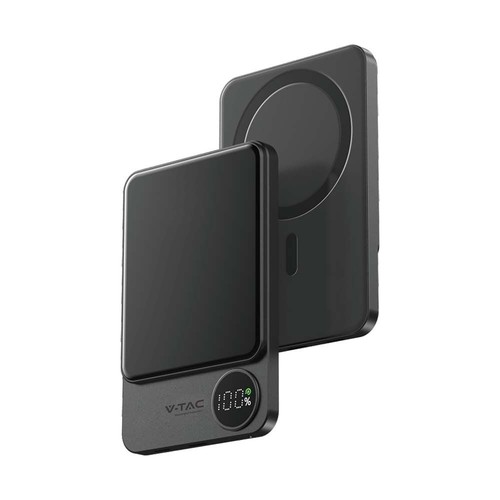 9mm Ultra tynd powerbank - 5000mAh, Mag Safe, aluminiumlegering, magnetisk, trådløs hurtigopladning, rumgrå