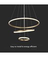 Vt-7816 LED hængende dekorativ lampe - Ø600+Ø400+Ø200, 3000K, maling guld, hus