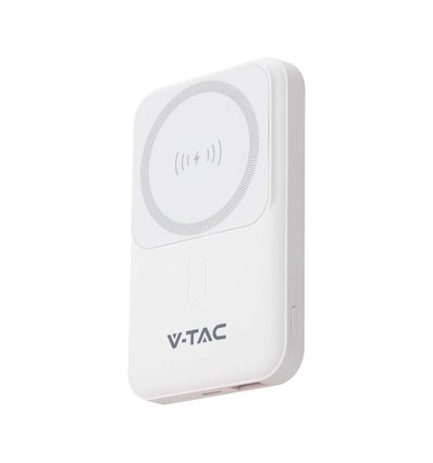VT-3529 Powerbank - 10000mAh, magnetisk, trådløs, med metalring, hvid