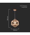 Ø30cm Designer pendelophæng i trælook - E27 fatning, geometrisk design, maks. 60W, uden lyskilde