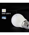 E27 6,5W LED kronepære - G45, Samsung LED chip, 4000K, 600lm, hvid plast