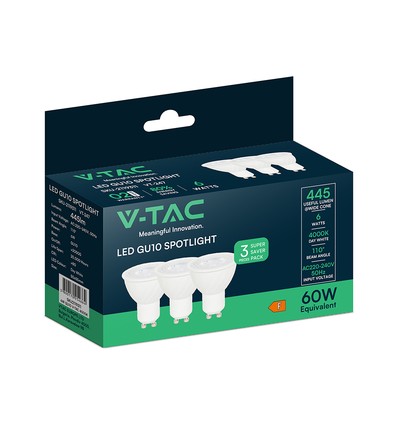 VT-247 spotlys 6W GU10 - plast, 4000K, 110°, 3 stk/pakke
