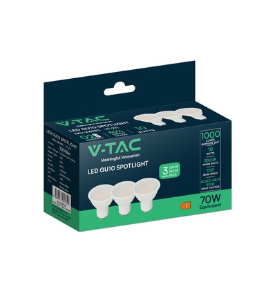 Vt-271 LED spotlys 10W GU10 - med mælkehvidt dæksel, 3000K, 3 stk./pakke