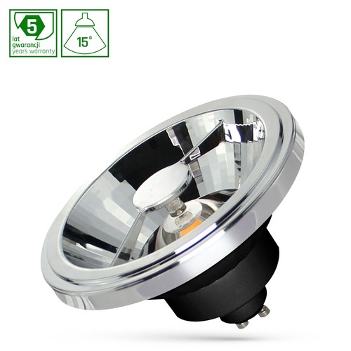 12W AR111 GU10 LED pære - 15°, 860lm, 4000K, sort, 5 års garanti