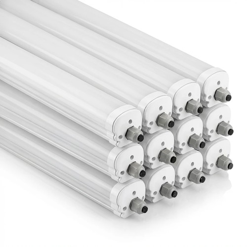12 stk. V-Tac vandtæt 36W komplet LED armatur - 120 cm, 120lm/W, gennemfortrådet, IP65, 230V