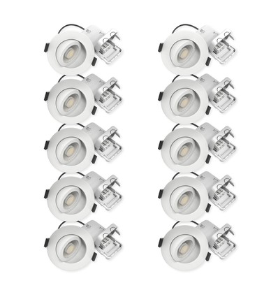 10x LEDlife DimToWarm+CCT RA96 hvid indbygningsspot - Roterbar, Hul: Ø6,8 cm, Mål: Ø8,3 cm, 7W, hvid kant, dæmpbar, 230V