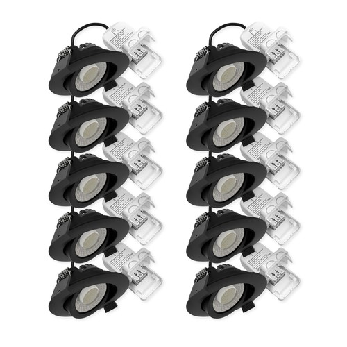 10x 7W lavprofil indbygningsspot RA96 - DimToWarm+CCT, Hul: Ø6,8 cm, Mål: Ø8,3 cm, sort kant, dæmpbar