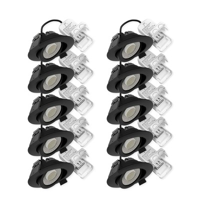 10x LEDlife DimToWarm+CCT RA96 sort indbygningsspot - Hul: Ø6,8 cm, Mål: Ø8,3 cm, 7W, hvid kant, dæmpbar, 230V