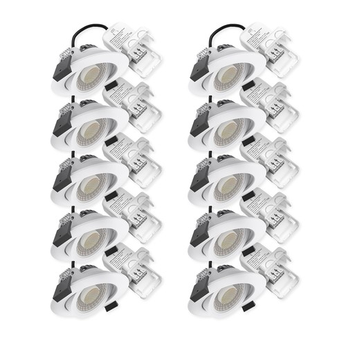 10x LEDlife DimToWarm+CCT RA96, hvid indbygningsspot - Hul: Ø6,8 cm, Mål: Ø8,3 cm, 7W, hvid kant, dæmpbar, 230V