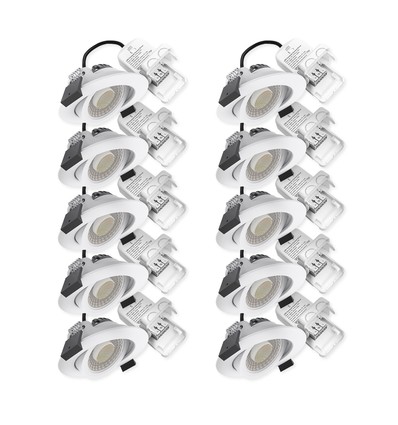 10x LEDlife DimToWarm+CCT RA96, hvid indbygningsspot - Hul: Ø6,8 cm, Mål: Ø8,3 cm, 7W, hvid kant, dæmpbar, 230V