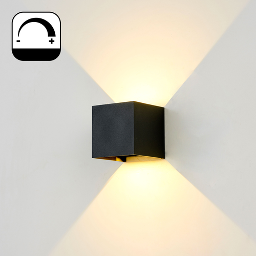 6W Dæmpbar CUBIC PRO væglampe - IP65, sort, sløjfbar, justerbar, firkantet, op/ned, inde / ude, inkl. lyskilde