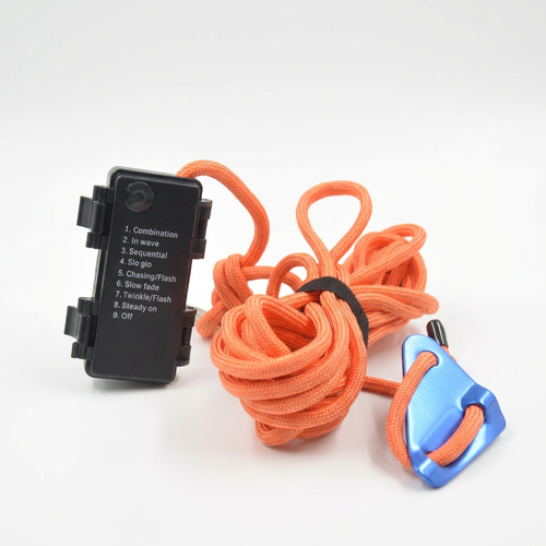 5m orange reb med RGB lys - Med karabinhage, maks. 80kg belastning