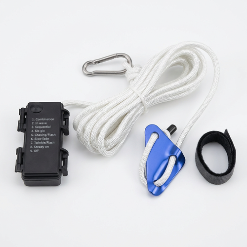 3m hvidt reb med RGB lys - Med karabinhage, maks. 80kg belastning