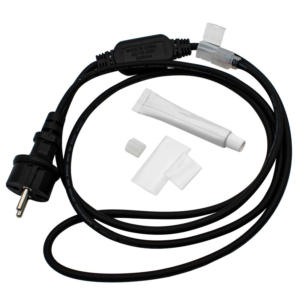 Vandtæt Stik Til 230v Led Strip Slim Cob - 2 Meter, Inkl. Endeprop, 230v - Ledlife