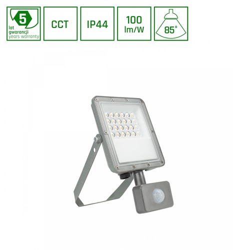 20W NOCTIS MAX CCT projektør med sensor - IP44, PIR sensor, 3 lyskulører, grå finish