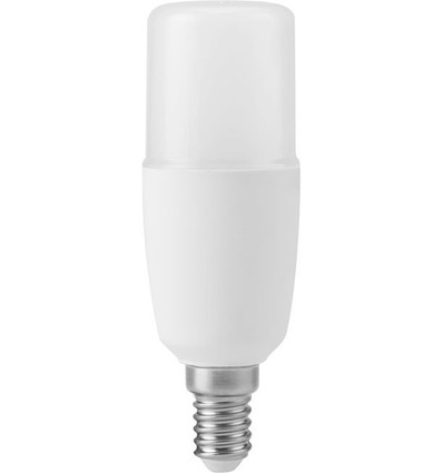 E14 7W LED rørpære, 10,8cm, 95-265V - 810lm, opal glas