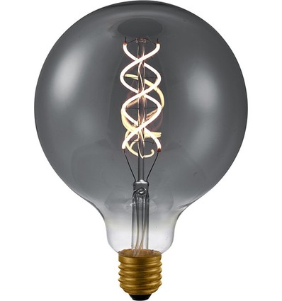 E27 5W dæmpbar LED pære - G125, Double Helix filament, røgfarvet glas, 2200K