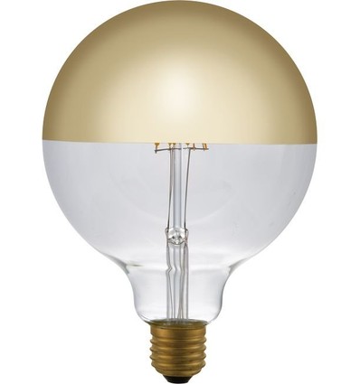 E27 4W dæmpbar LED kronepære - G125, Globe Top Mirror, guld, 2500K, filament