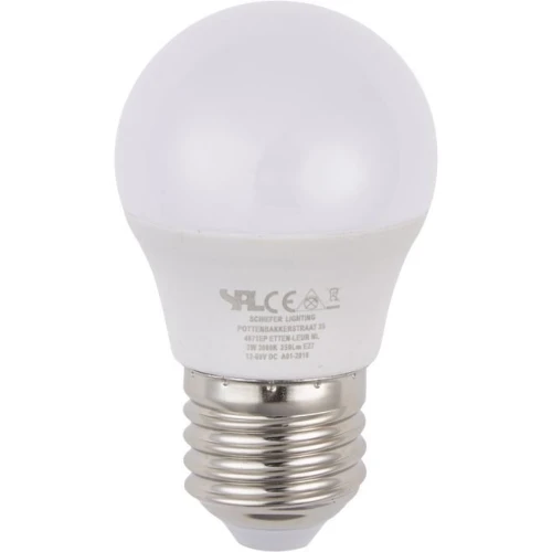 E27 3W LED kronepære, 12-60V - G45, opal glas, 3000K